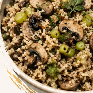 Herbed Mushroom Quinoa-Rice Pilaf FJD Recipe Card - Free Download